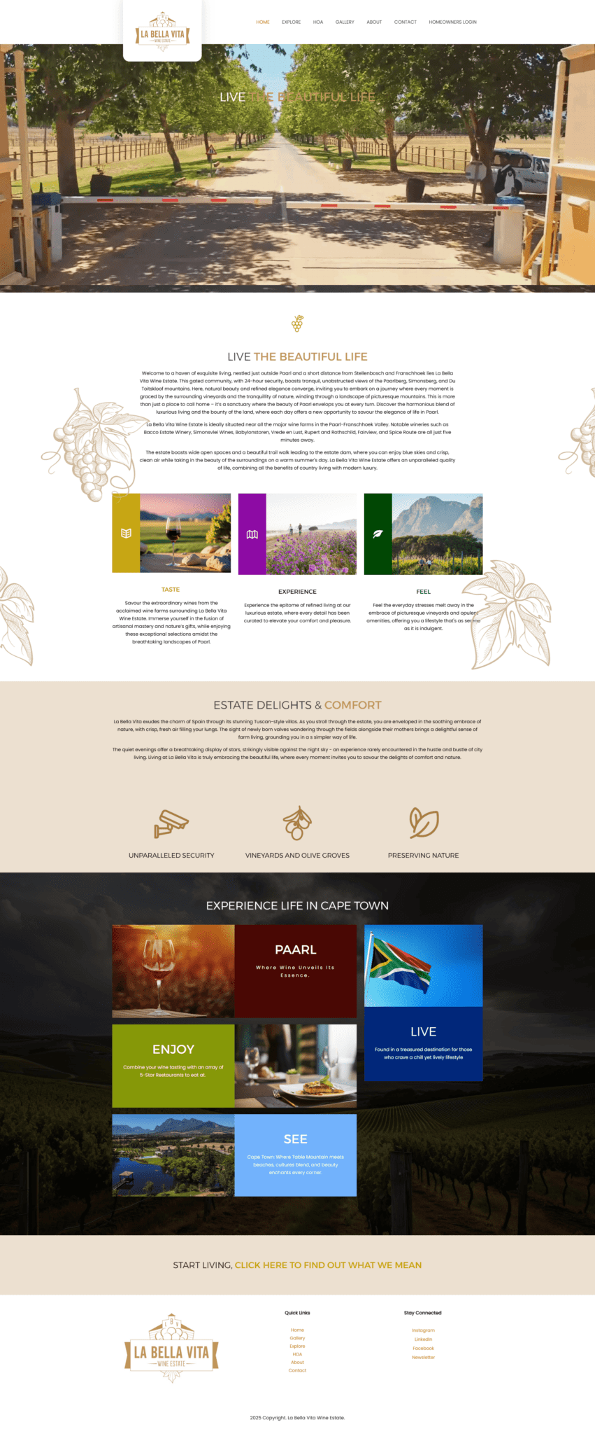 la bella vita wine estate website